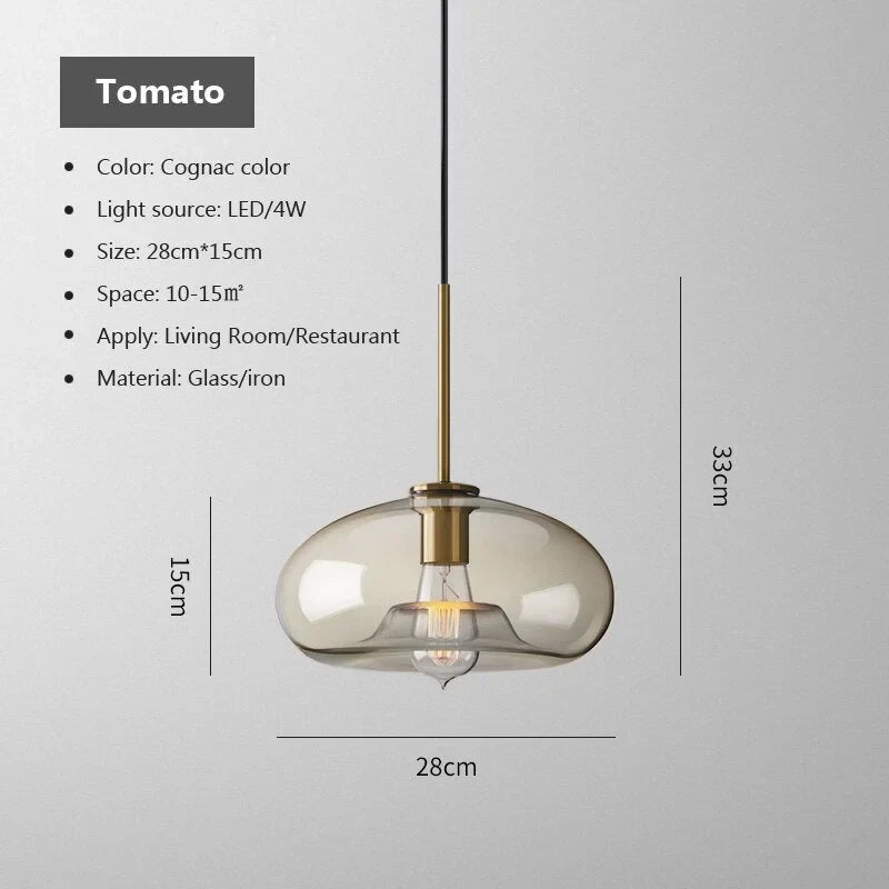 Glass Pendant Light Fixture Hanging Ceiling Lamp 8 Inch Amber Shade Metallic Accent Contemporary Kitchen Island Dining Area Bedroom | Thomler
