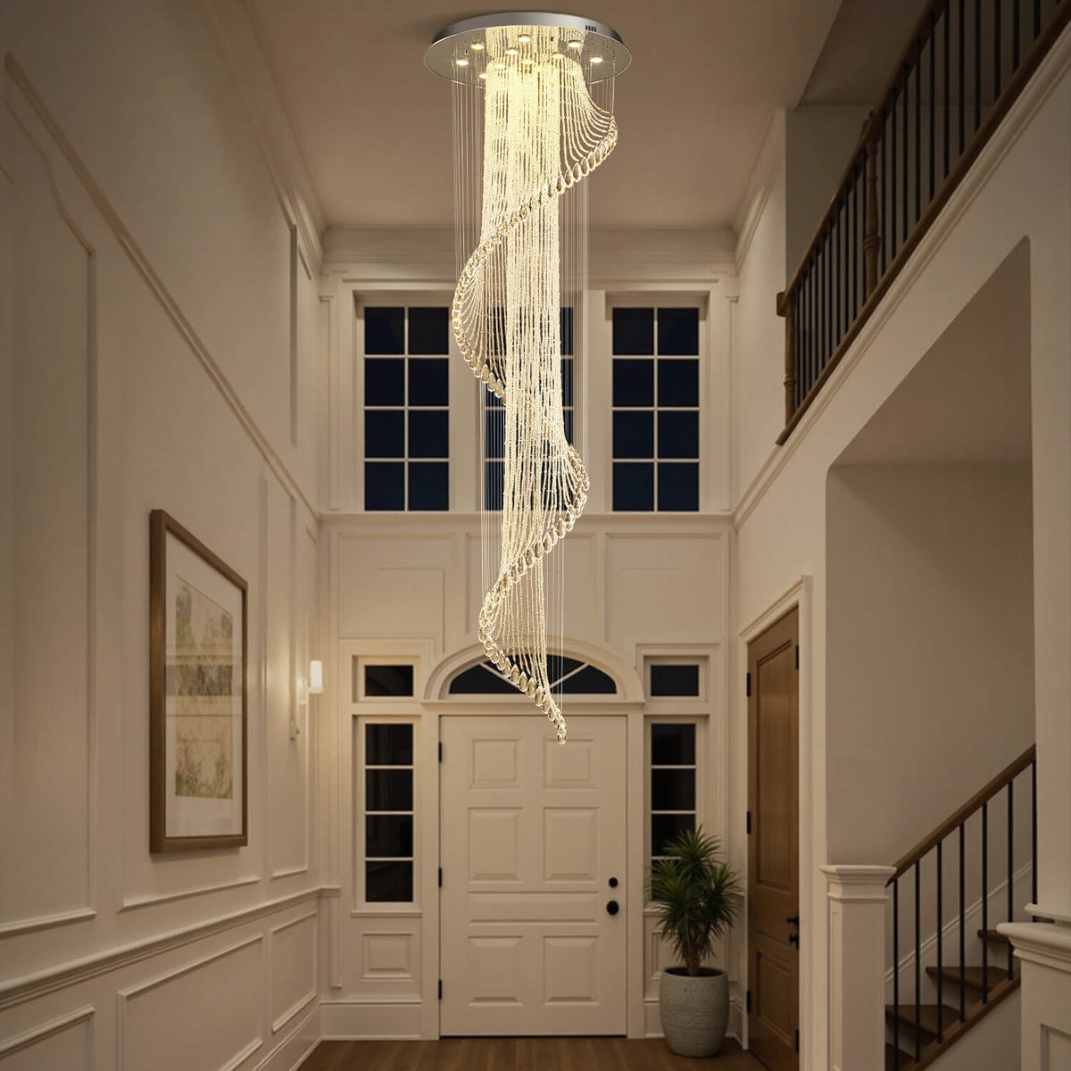 Spiral Crystal Pendant Light for Stairwell Foyer Entryway 118 in Drop Chrome Finish GU10 Socket High Ceiling Statement Fixture Two-Story Hal | Thomler