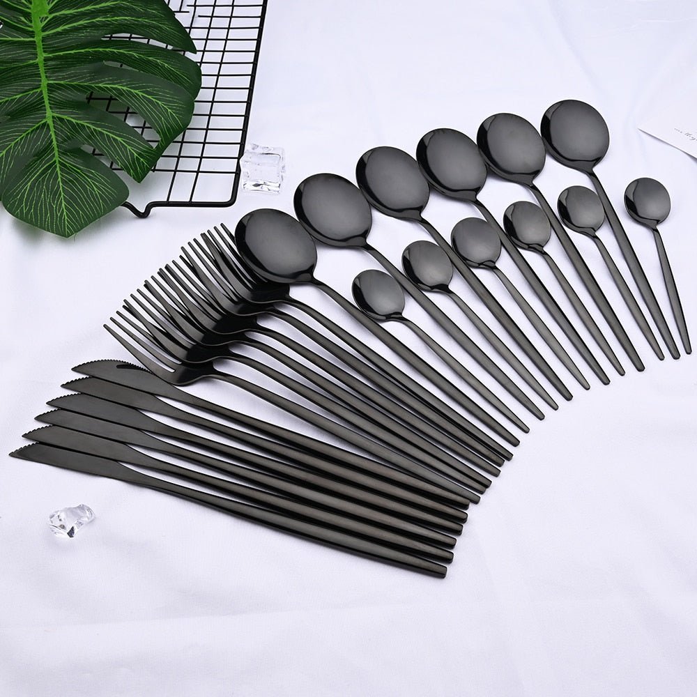 Stainless Steel Flatware Set 24 Pieces with Titanium Mirror Finish for Dining Room Kitchen Table Service Six Settings | Thomler