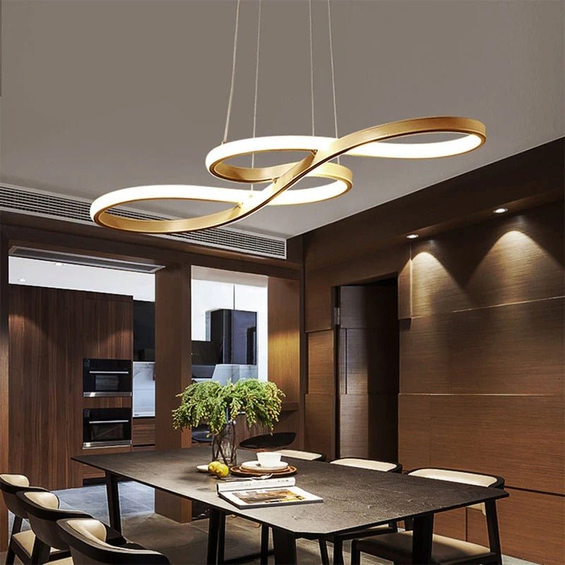 Modern Circle Hanging Fixture with Remote Dimming for Dining Room & Kitchen Island Adjustable Height 47 in Black White Gold Finish Contempor | Thomler