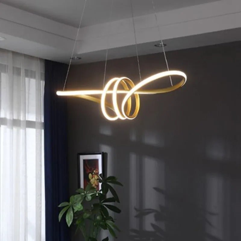 Modern Circle Hanging Fixture with Remote Dimming for Dining Room & Kitchen Island Adjustable Height 47 in Black White Gold Finish Contempor | Thomler