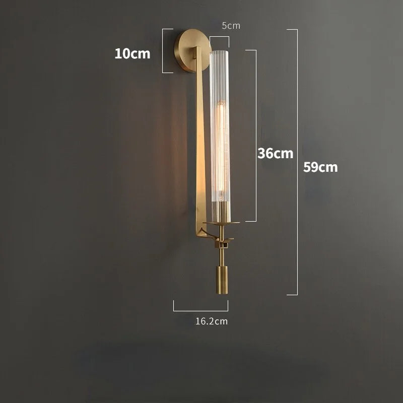 Vertical Glass Sconce with Gold Metal Frame 23 Inch LED Fixture for Bath Vanity Bedroom Hallway Ambient Illumination Contemporary Accent | Thomler