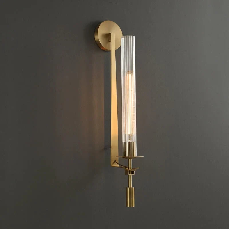 Vertical Glass Sconce with Gold Metal Frame 23 Inch LED Fixture for Bath Vanity Bedroom Hallway Ambient Illumination Contemporary Accent | Thomler