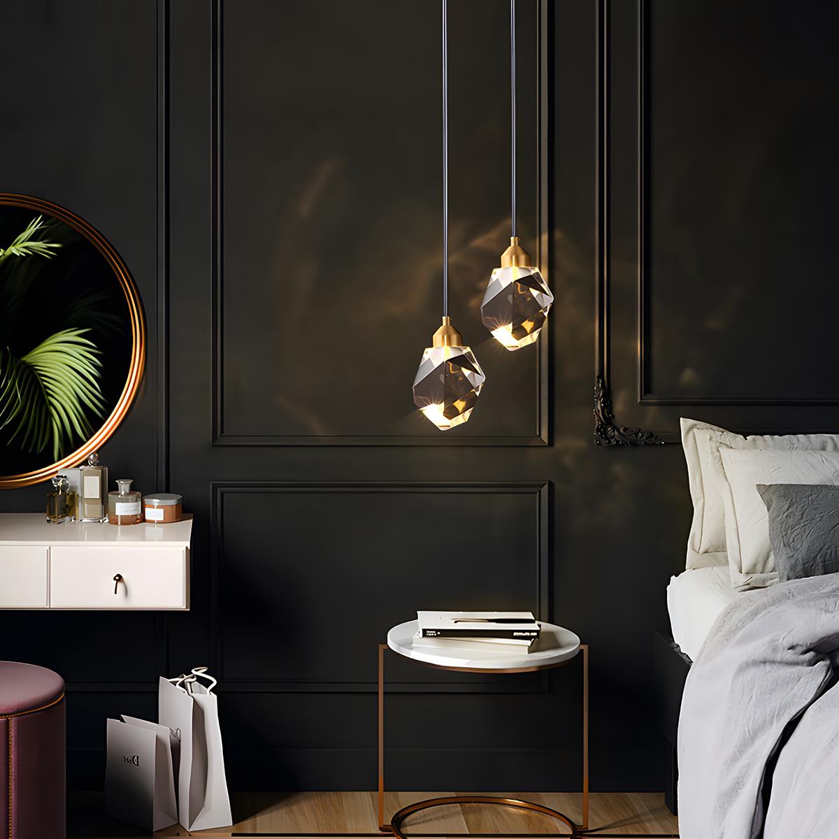 Hanglamp met kristallen accenten en verstelbaar snoer van 198 cm, 5W LED-kroonluchter met drie lichtkleuren voor eetkamers & entrees | Thomler
