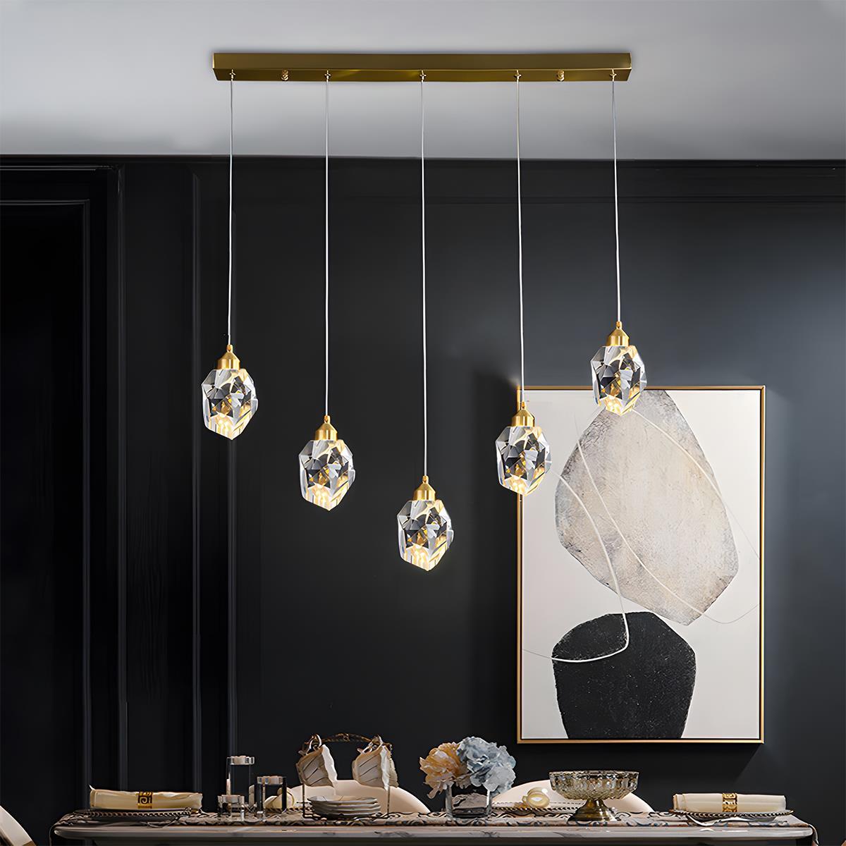 Hanglamp met kristallen accenten en verstelbaar snoer van 198 cm, 5W LED-kroonluchter met drie lichtkleuren voor eetkamers & entrees | Thomler