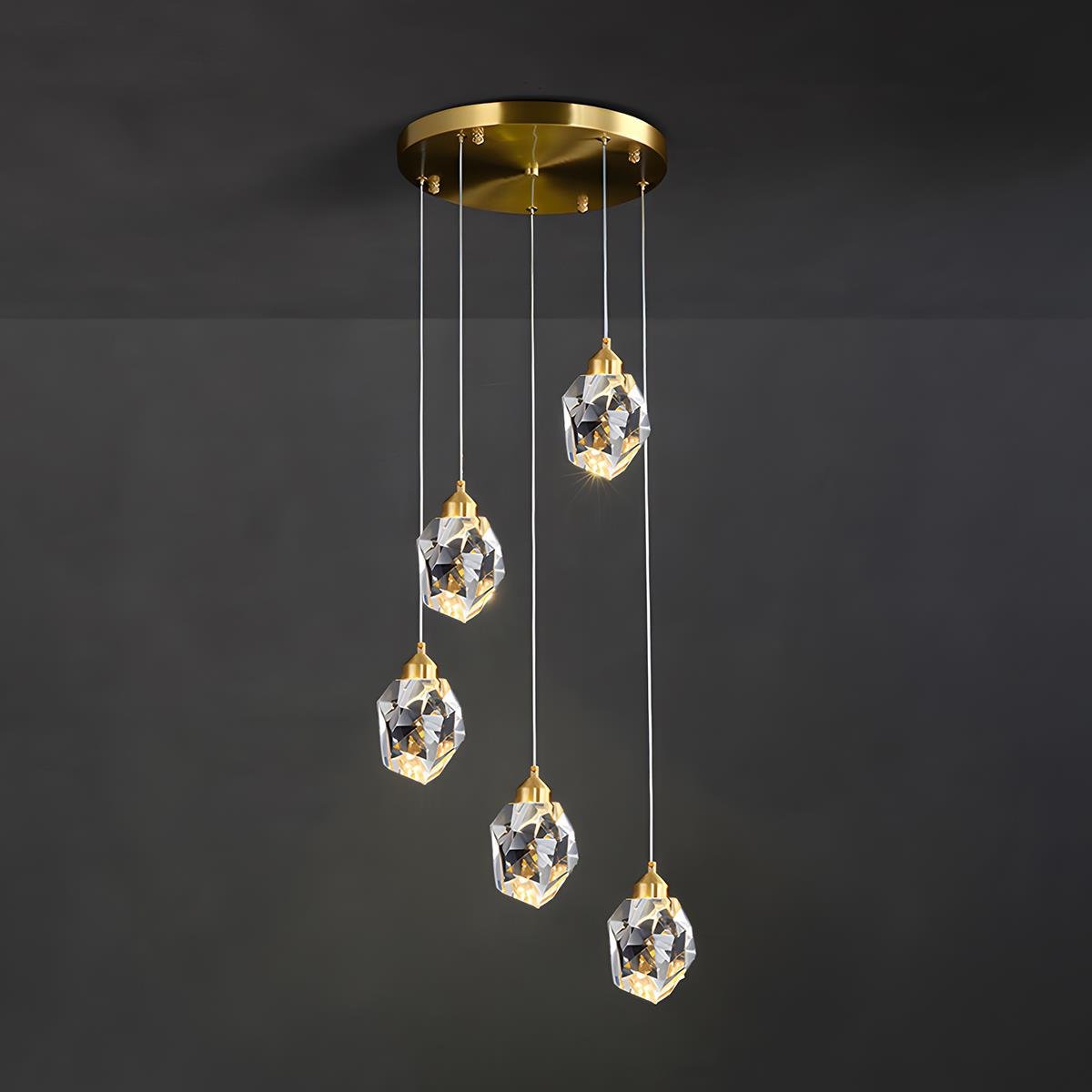 Hanglamp met kristallen accenten en verstelbaar snoer van 198 cm, 5W LED-kroonluchter met drie lichtkleuren voor eetkamers & entrees | Thomler