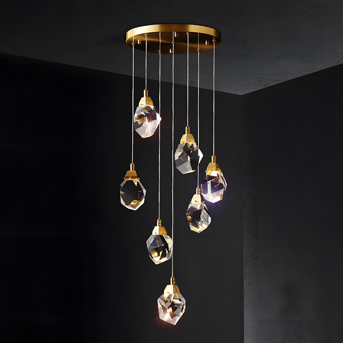 Hanglamp met kristallen accenten en verstelbaar snoer van 198 cm, 5W LED-kroonluchter met drie lichtkleuren voor eetkamers & entrees | Thomler