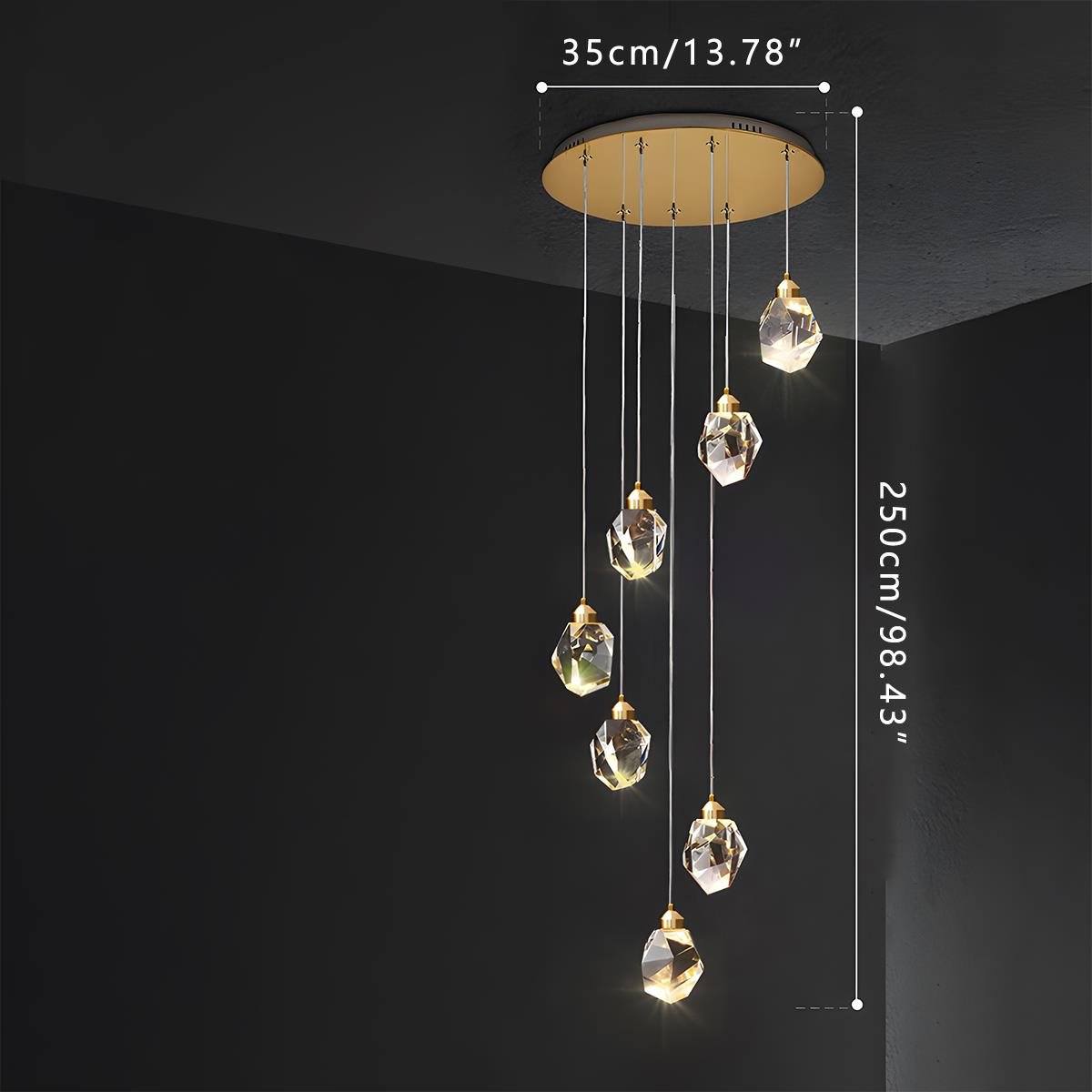 Hanglamp met kristallen accenten en verstelbaar snoer van 198 cm, 5W LED-kroonluchter met drie lichtkleuren voor eetkamers & entrees | Thomler