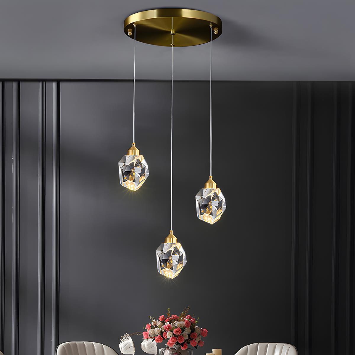 Hanglamp met kristallen accenten en verstelbaar snoer van 198 cm, 5W LED-kroonluchter met drie lichtkleuren voor eetkamers & entrees | Thomler
