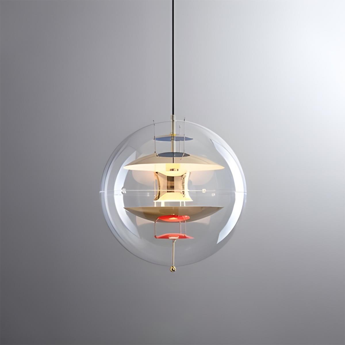 Kugelförmige LED-Pendelleuchte, 16 Zoll, klares Acryl mit goldenem Innenraum, höhenverstellbare Hängelampe für Kücheninsel, Esstisch, Wohnzimmer, Bar | Thomler