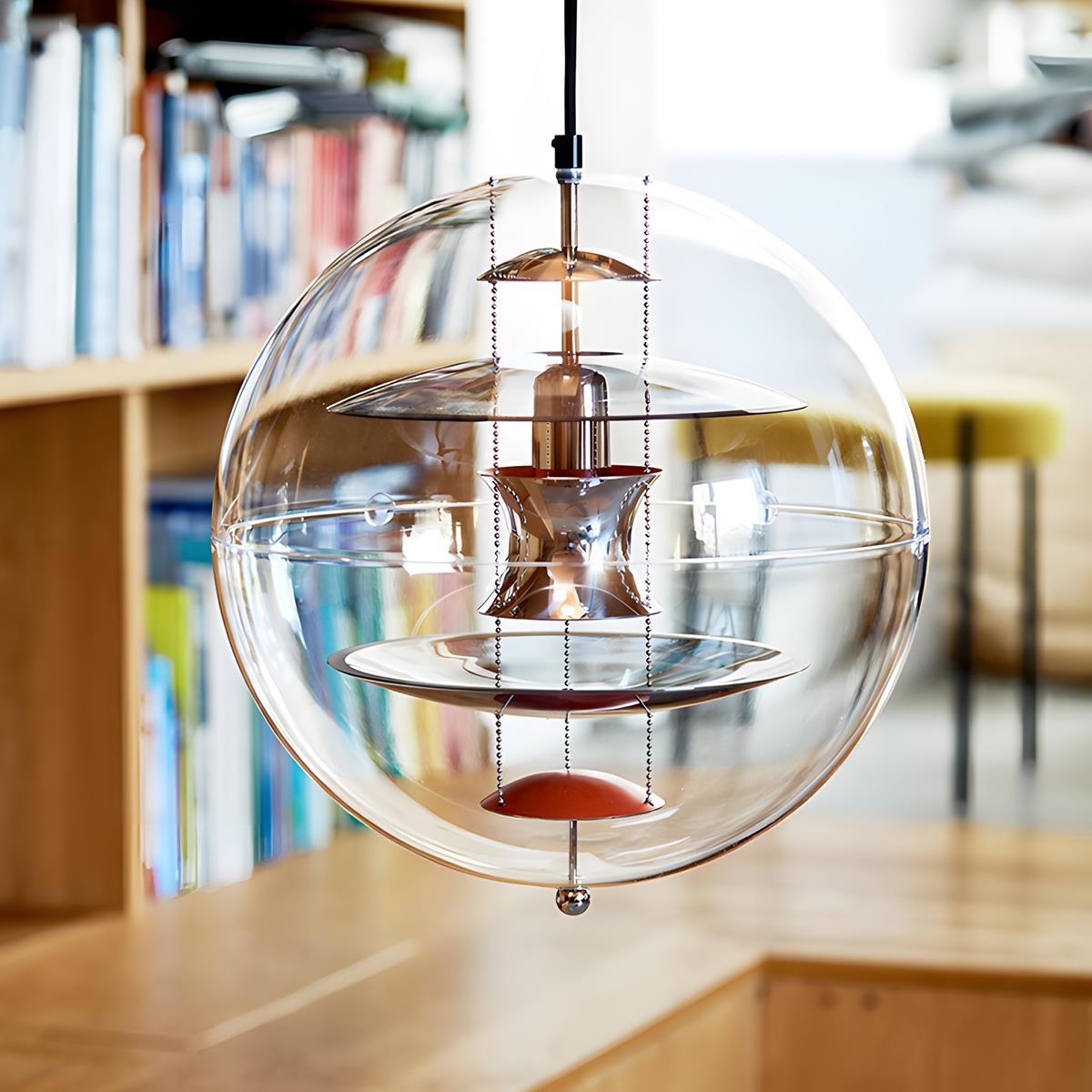 Kugelförmige LED-Pendelleuchte, 16 Zoll, klares Acryl mit goldenem Innenraum, höhenverstellbare Hängelampe für Kücheninsel, Esstisch, Wohnzimmer, Bar | Thomler