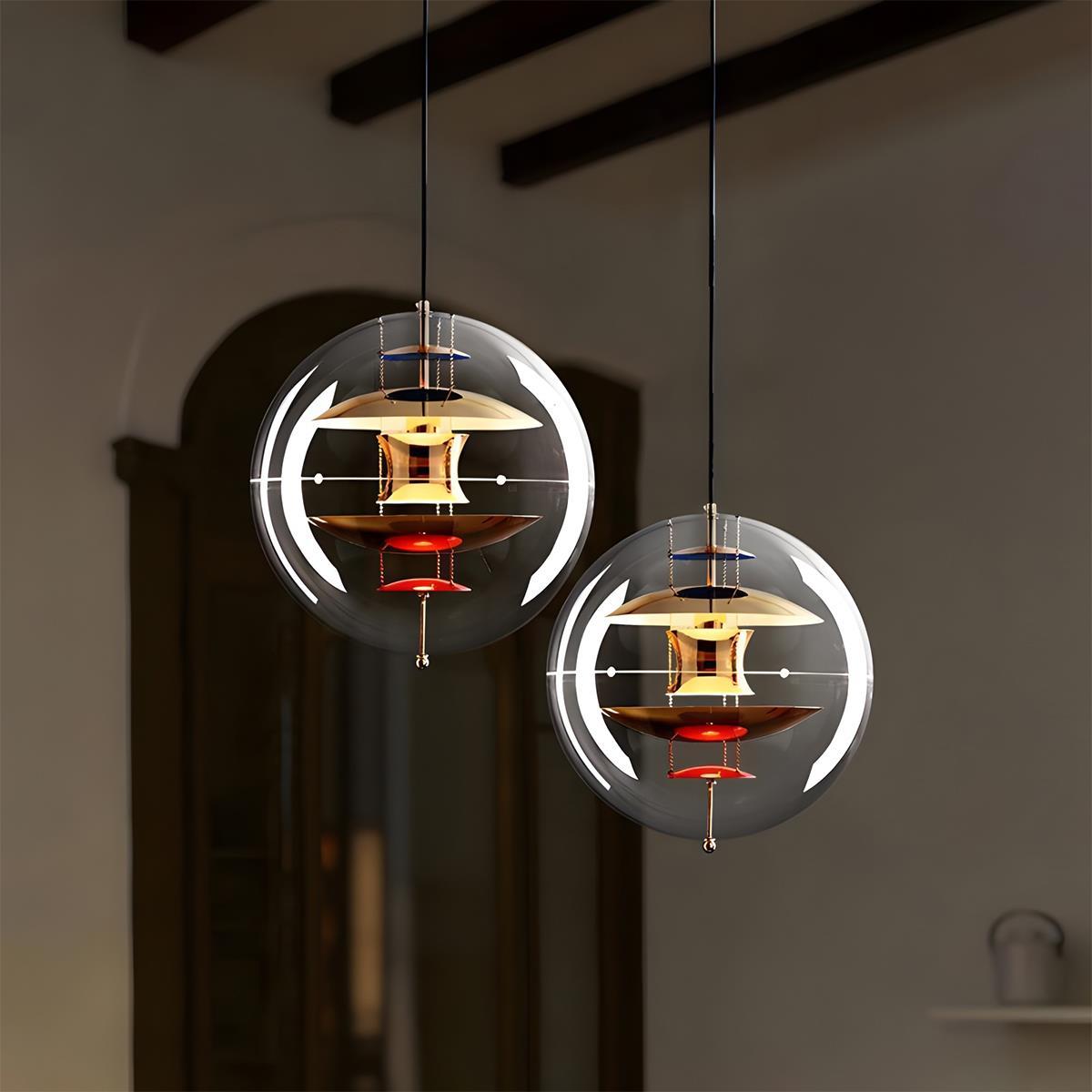 Kugelförmige LED-Pendelleuchte, 16 Zoll, klares Acryl mit goldenem Innenraum, höhenverstellbare Hängelampe für Kücheninsel, Esstisch, Wohnzimmer, Bar | Thomler