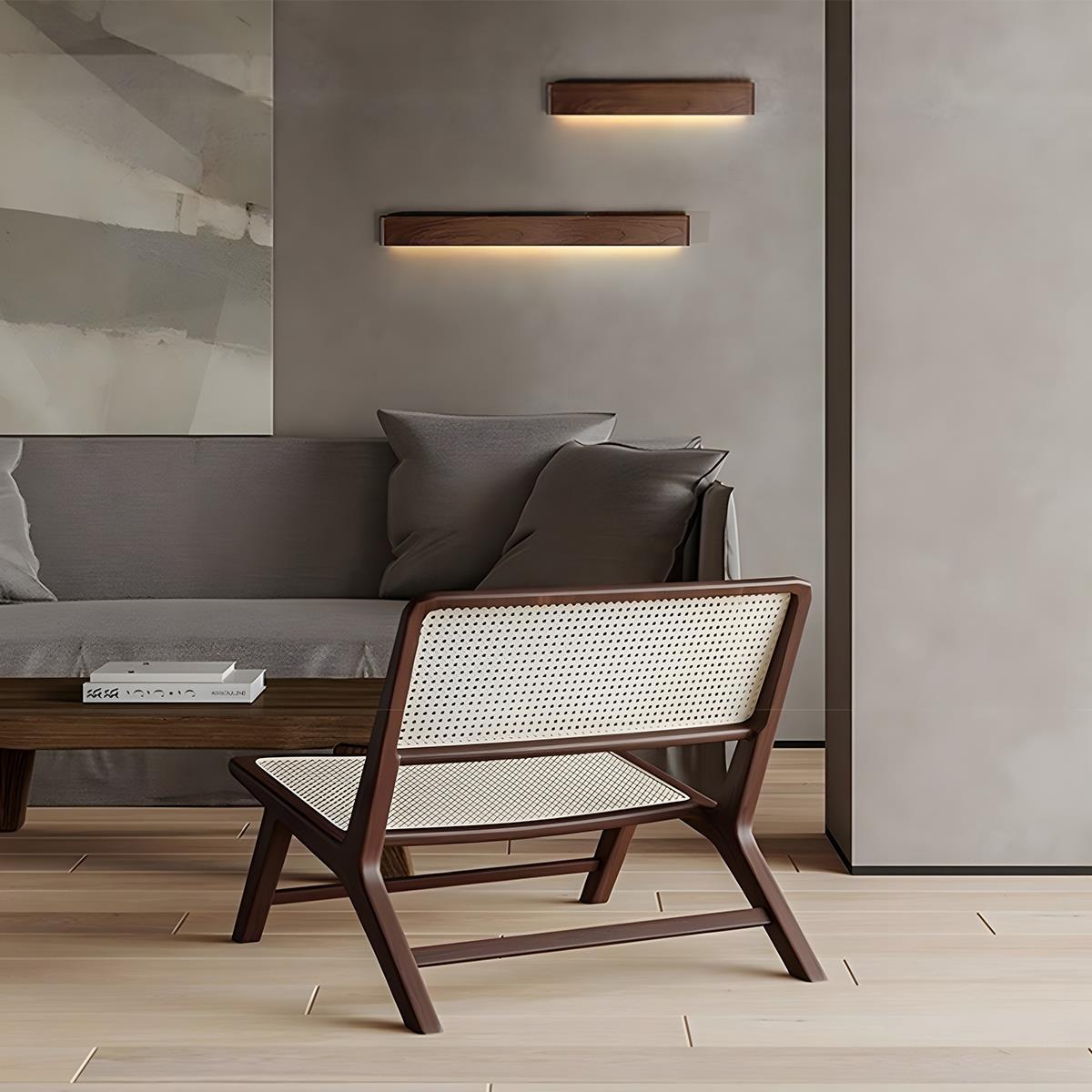 Rechteckige LED-Wandleuchte aus Walnussholz, 8 Zoll, einstellbare Lichtmodi, Schlafzimmer, Flur, Wohnzimmer, modern, minimalistisch, Japandi, skandinavisch, Innenbereich | Thomler