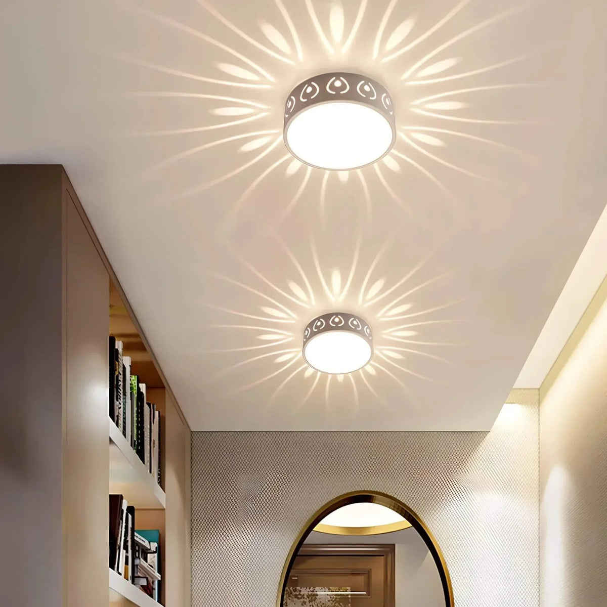 LED Flush Mount Ceiling Light with Crystal Acrylic Prism Pattern for Foyer Entryway Hallway Selectable Warm Cool White Surface Install | Thomler