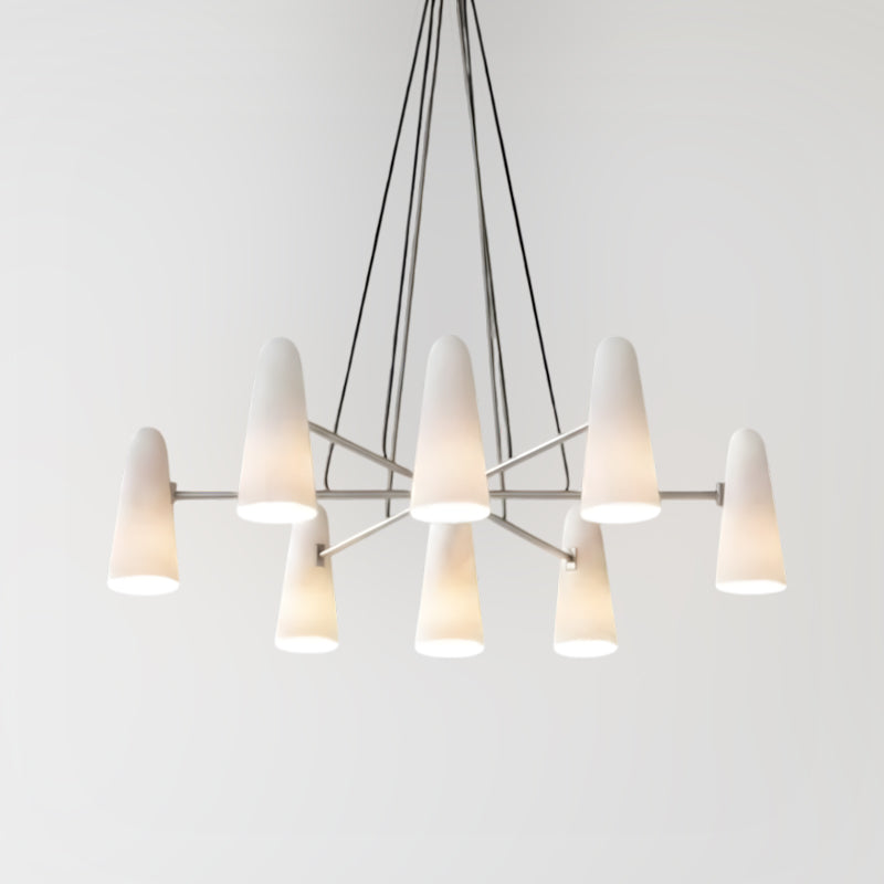 Plafondlamp met matglazen bollen in metalen frame voor eet- of woonkamer, 6 tot 8 armen, uitschuifbaar snoer | Thomler
