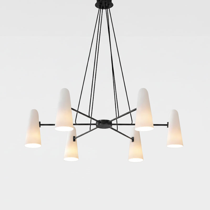 Plafondlamp met matglazen bollen in metalen frame voor eet- of woonkamer, 6 tot 8 armen, uitschuifbaar snoer | Thomler