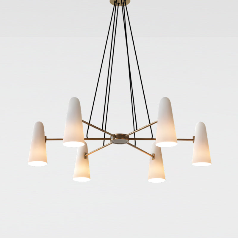 Plafondlamp met matglazen bollen in metalen frame voor eet- of woonkamer, 6 tot 8 armen, uitschuifbaar snoer | Thomler