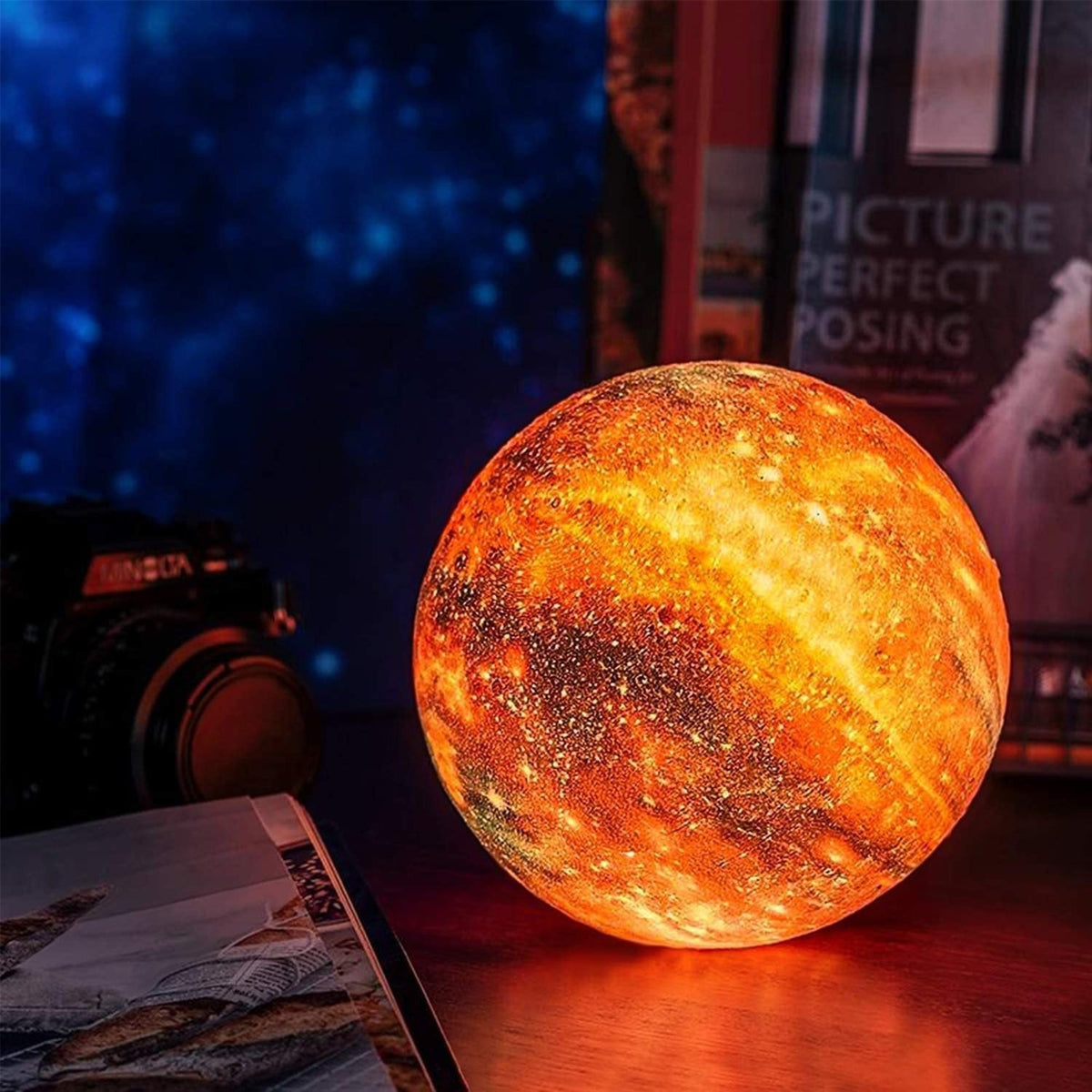 3D Lunar Globe Decorative Night Light with 16 Color Options and Wireless Rechargeable Design for Bedrooms, Desks, and Living Spaces | Thomler