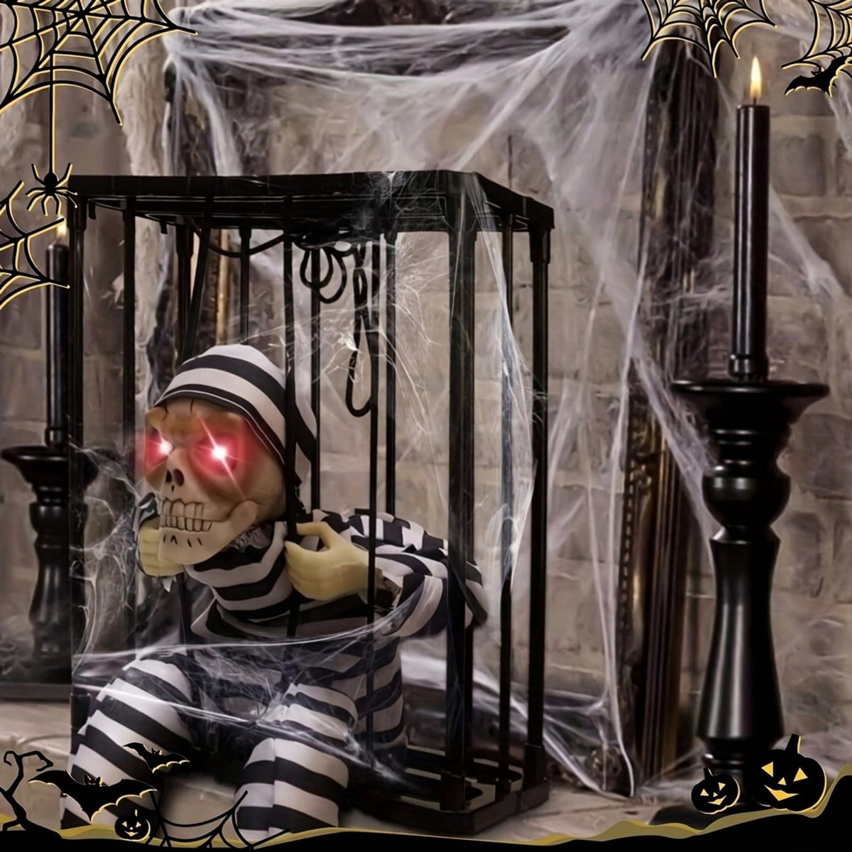 Bewegungsaktivierte Halloween-Skelettkäfig-Dekoration mit roten LEDs