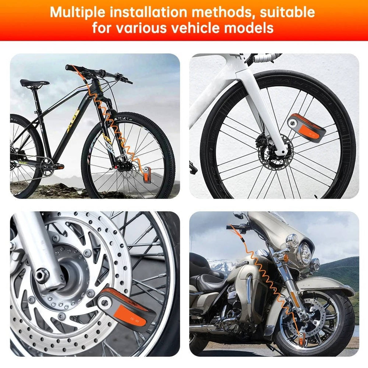 Alarma de bloqueo de disco para motocicleta con sensor de movimiento de 120dB y cuerpo impermeable