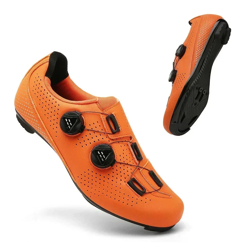 Fietsschoenen met dubbele draaisluiting voor wielrennen en mountainbiken – Ademend synthetisch leer met rubberen zool voor dames en heren