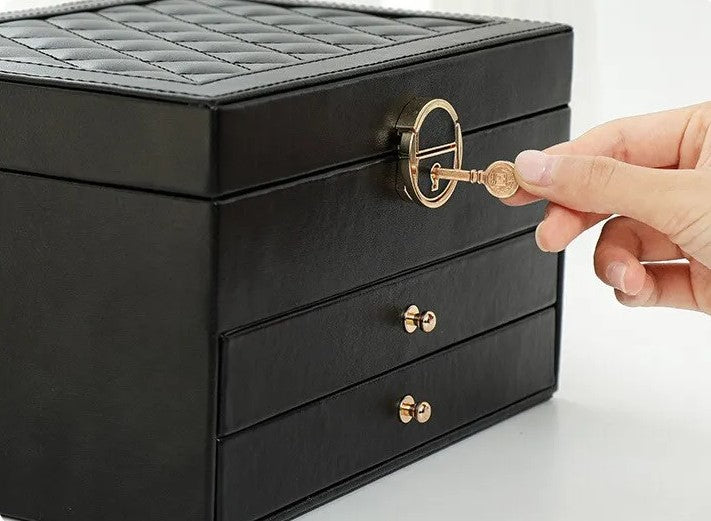 Stackable Jewelry Organizer Box Black 9×7×5 Inch Multi-Compartment Ring Necklace Earring Holder for Dresser Bedroom Vanity Tabletop Storage | Thomler