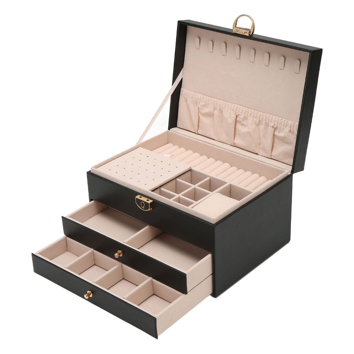 Stackable Jewelry Organizer Box Black 9×7×5 Inch Multi-Compartment Ring Necklace Earring Holder for Dresser Bedroom Vanity Tabletop Storage | Thomler