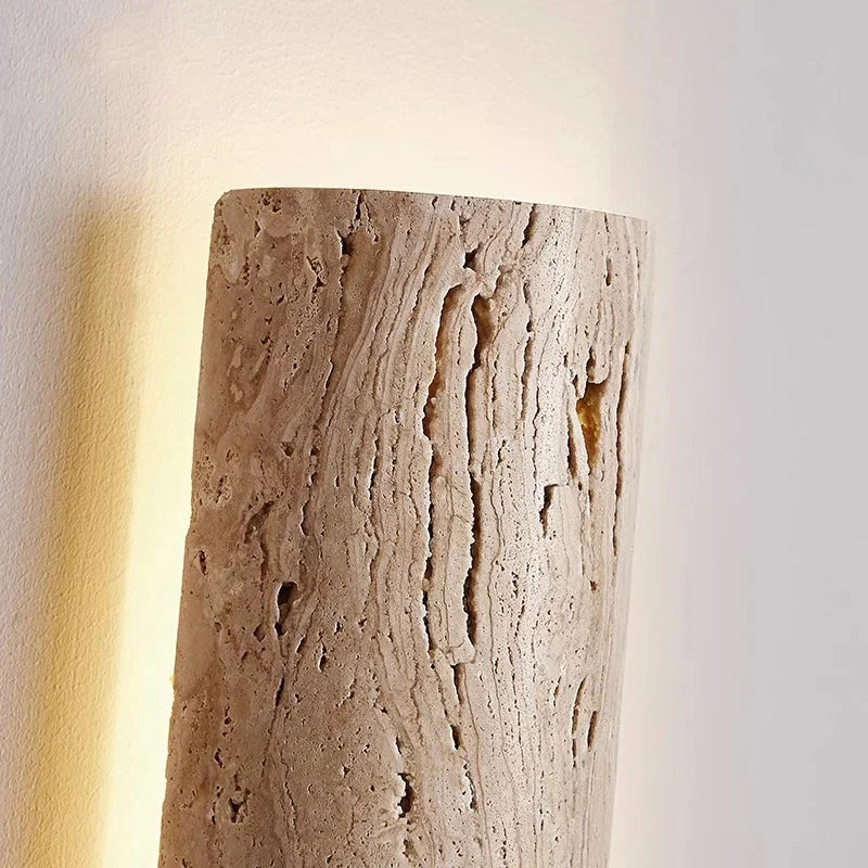 Travertine Stone LED Sconce Light 14 in Taupe Minimalist Fixture Bathroom Bedroom Hallway Vertical Indoor Japandi Corridor Ambient Lighting | Thomler
