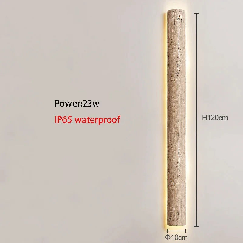 Travertine Stone LED Sconce Light 14 in Taupe Minimalist Fixture Bathroom Bedroom Hallway Vertical Indoor Japandi Corridor Ambient Lighting | Thomler