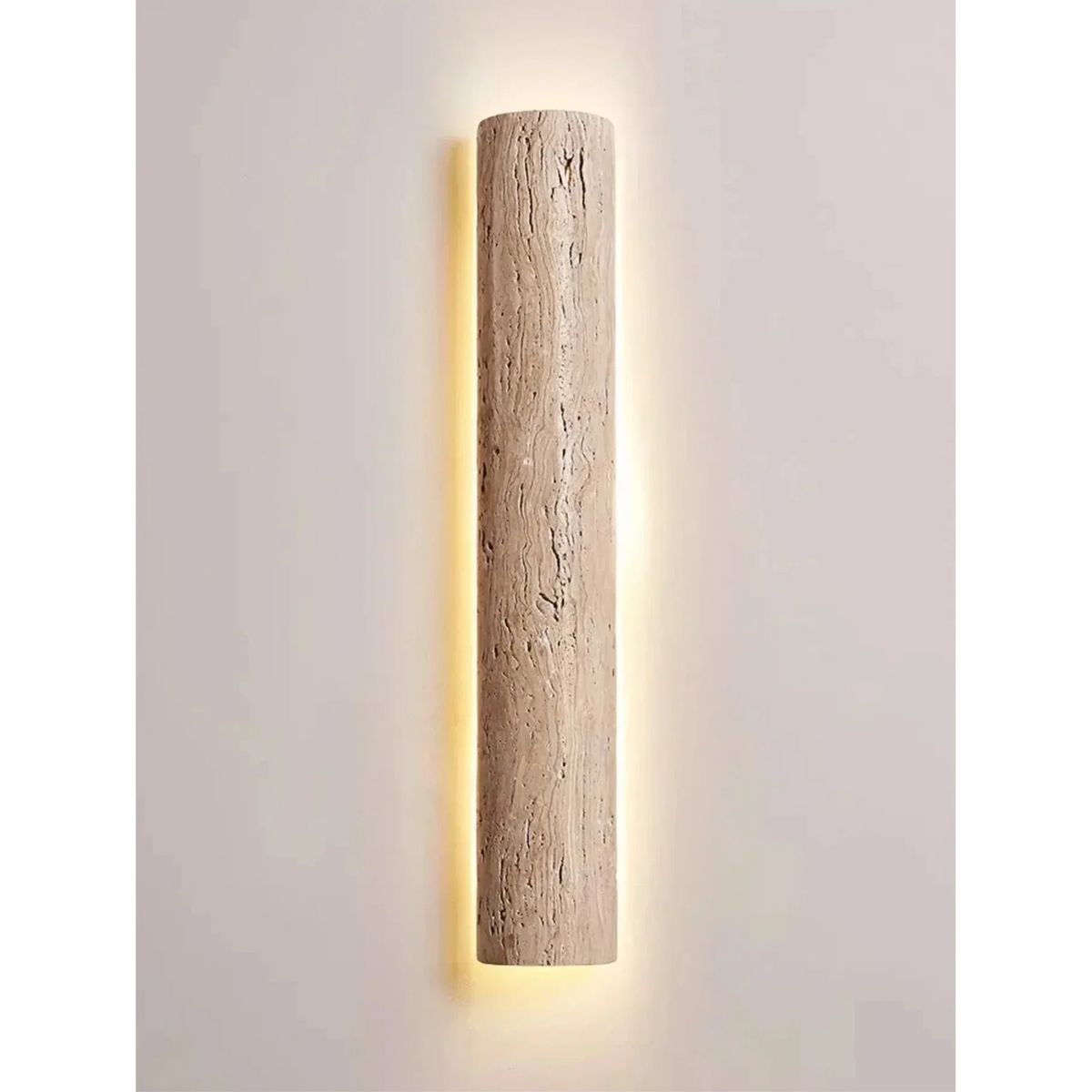 Travertine Stone LED Sconce Light 14 in Taupe Minimalist Fixture Bathroom Bedroom Hallway Vertical Indoor Japandi Corridor Ambient Lighting | Thomler