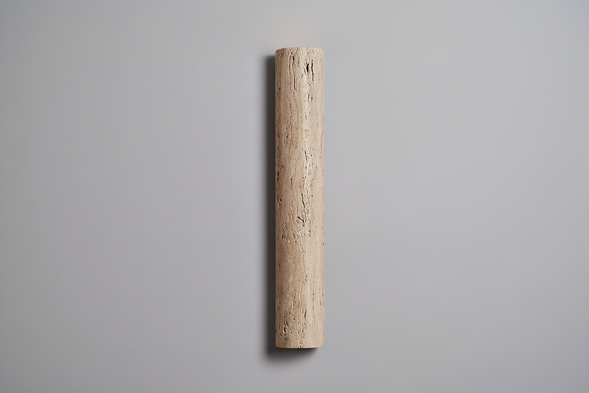 Travertine Stone LED Sconce Light 14 in Taupe Minimalist Fixture Bathroom Bedroom Hallway Vertical Indoor Japandi Corridor Ambient Lighting | Thomler