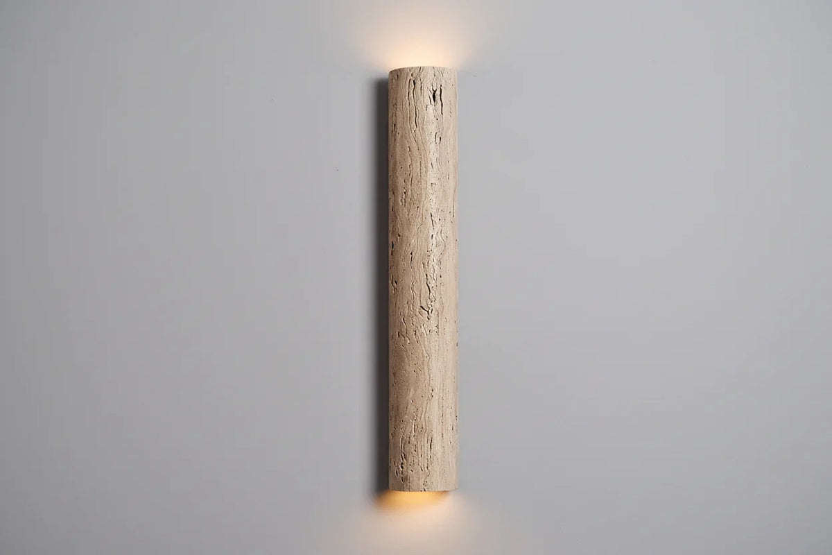 Travertine Stone LED Sconce Light 14 in Taupe Minimalist Fixture Bathroom Bedroom Hallway Vertical Indoor Japandi Corridor Ambient Lighting | Thomler