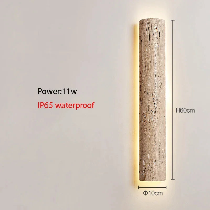 Travertine Stone LED Sconce Light 14 in Taupe Minimalist Fixture Bathroom Bedroom Hallway Vertical Indoor Japandi Corridor Ambient Lighting | Thomler