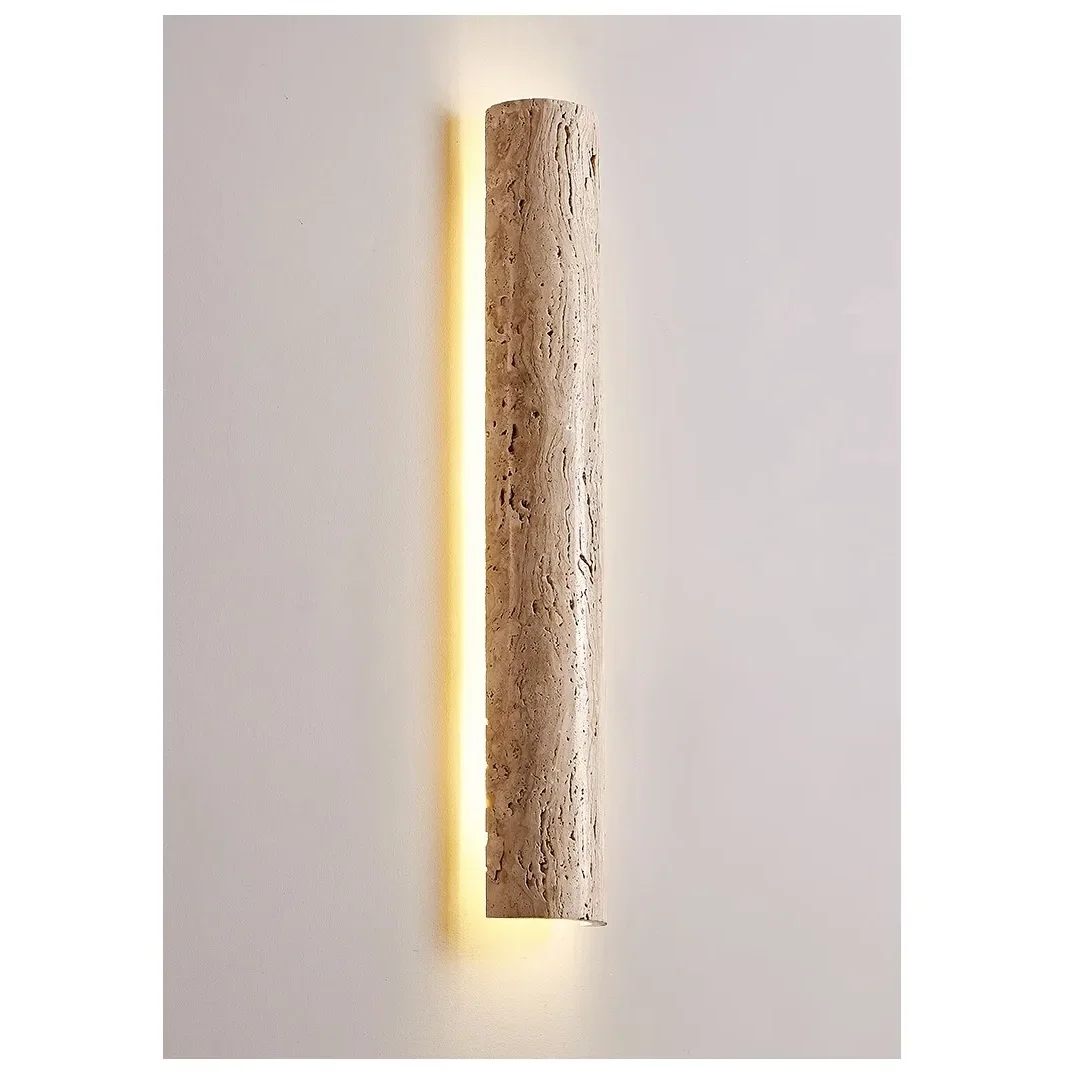 Travertine Stone LED Sconce Light 14 in Taupe Minimalist Fixture Bathroom Bedroom Hallway Vertical Indoor Japandi Corridor Ambient Lighting | Thomler