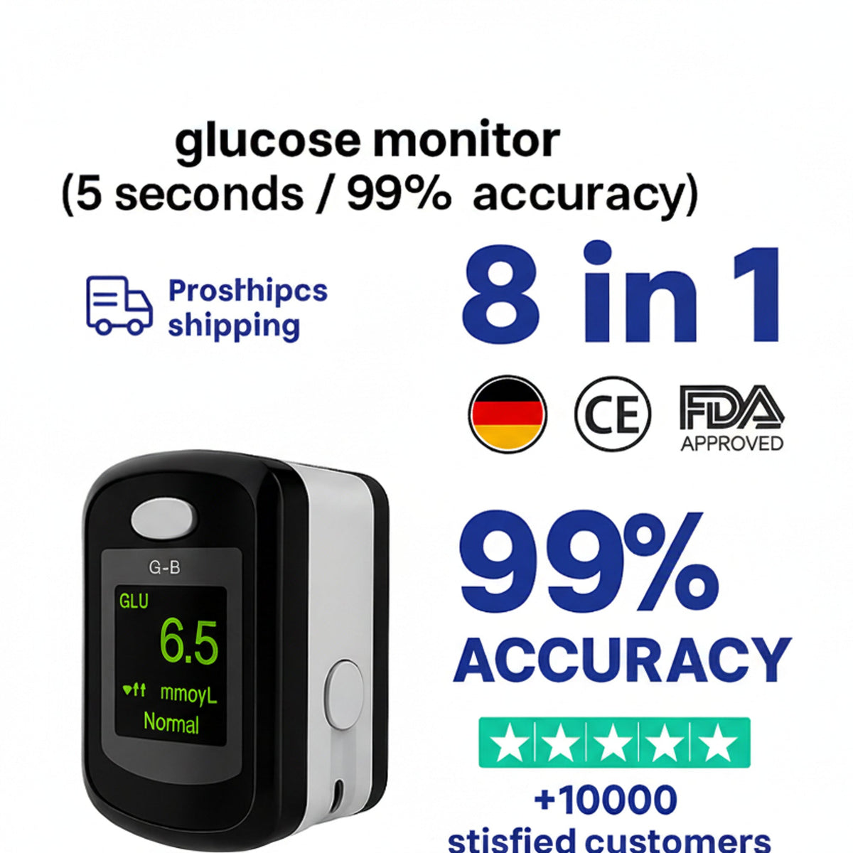 Medidor de glucosa en sangre con lectura en 5 segundos y pantalla digital