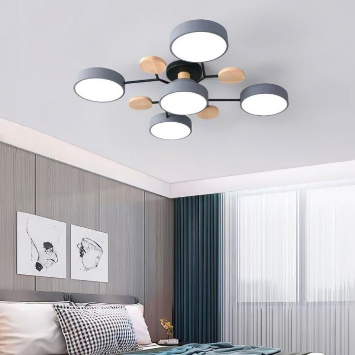 Branched Disc LED Plafondlamp met Houten Accent – Modern Scandinavisch Design voor Woonkamer, Slaapkamer & Eetkamer