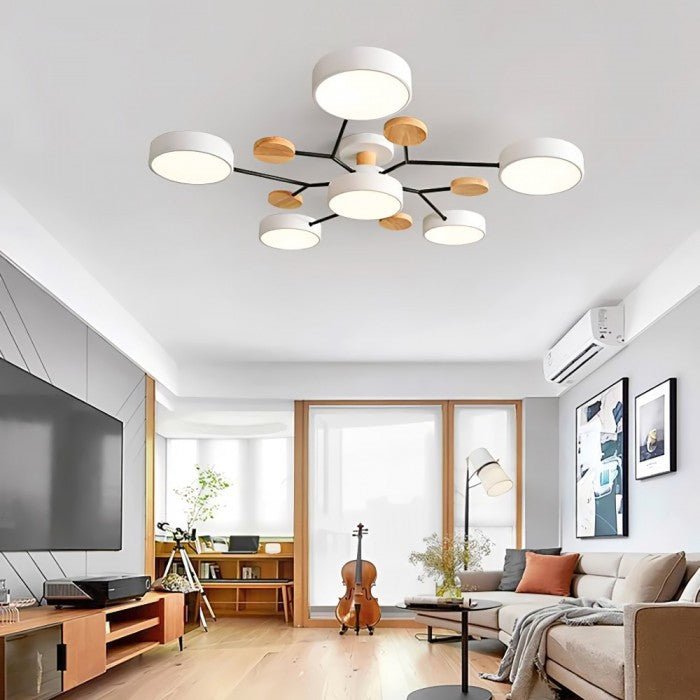 Branched Disc LED Plafondlamp met Houten Accent – Modern Scandinavisch Design voor Woonkamer, Slaapkamer & Eetkamer