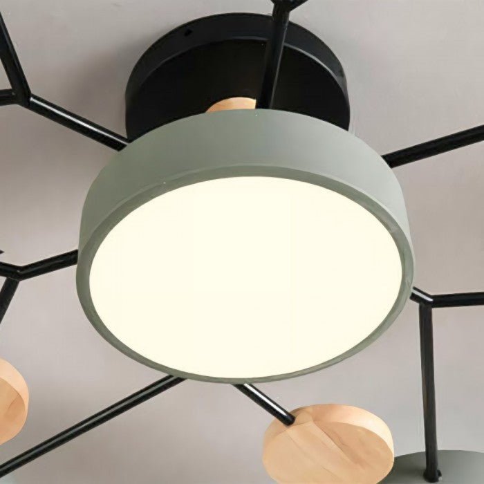 Branched Disc LED Plafondlamp met Houten Accent – Modern Scandinavisch Design voor Woonkamer, Slaapkamer & Eetkamer
