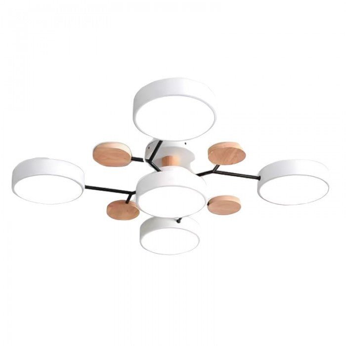 Branched Disc LED Plafondlamp met Houten Accent – Modern Scandinavisch Design voor Woonkamer, Slaapkamer & Eetkamer