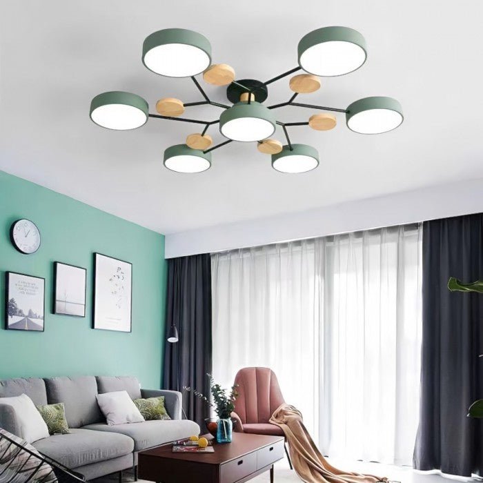 Branched Disc LED Plafondlamp met Houten Accent – Modern Scandinavisch Design voor Woonkamer, Slaapkamer & Eetkamer