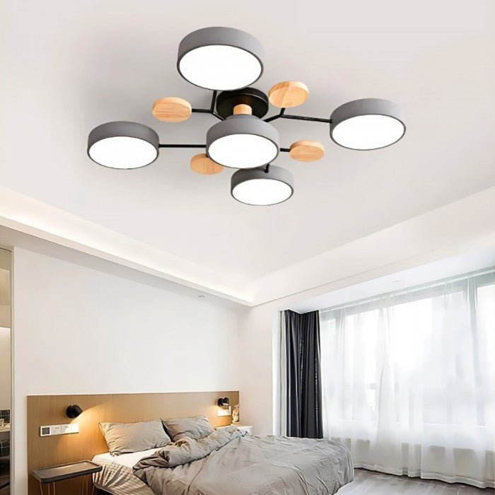 Branched Disc LED Plafondlamp met Houten Accent – Modern Scandinavisch Design voor Woonkamer, Slaapkamer & Eetkamer