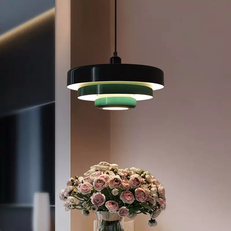 Layered Metal Ceiling Fixture 14-Inch Diameter Adjustable Cord Iron Shade for Kitchen Island Dining Table Home Office Retro Geometric Overhe | Thomler