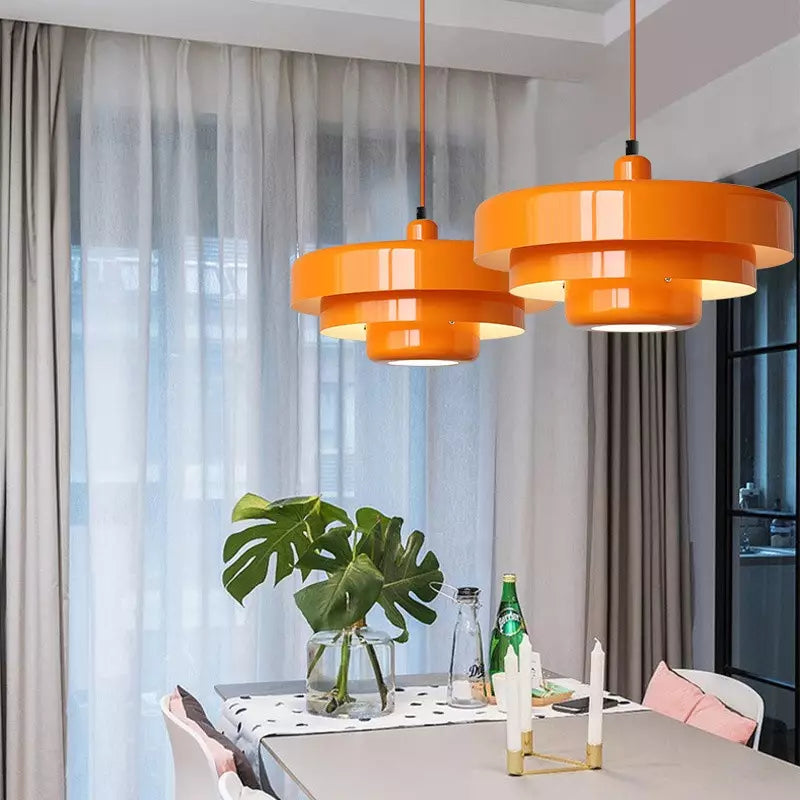Layered Metal Ceiling Fixture 14-Inch Diameter Adjustable Cord Iron Shade for Kitchen Island Dining Table Home Office Retro Geometric Overhe | Thomler