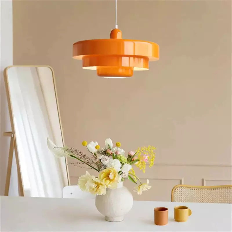 Layered Metal Ceiling Fixture 14-Inch Diameter Adjustable Cord Iron Shade for Kitchen Island Dining Table Home Office Retro Geometric Overhe | Thomler