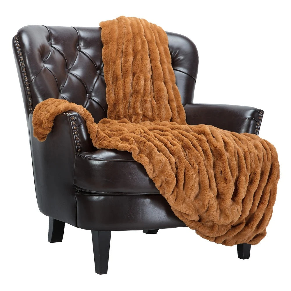 Double-Sided Plush Throw Blanket – Velvet Fleece & Faux Rabbit Fur for Sofas, Beds & Travel
