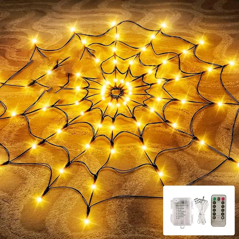 Halloween-Spinnennetz-Dekoration mit Beleuchtung