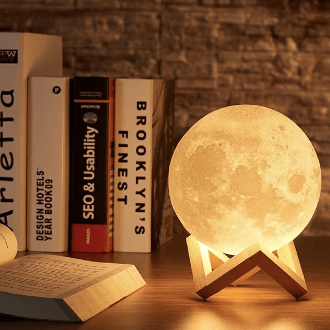 3D Printed Lunar Globe Night Light with Touch Control & USB Charging for Bedroom, Living Room, Kids | Thomler