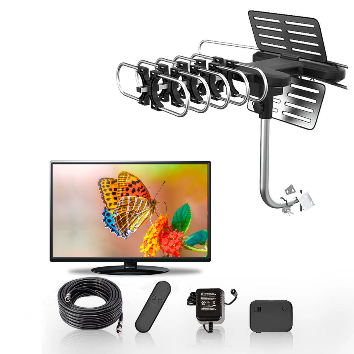 2025 Digitale Langstrecken-Outdoor-HD-TV-Antenne mit voll drehbarem 360°-Motor für kostenlose HD-Kanäle