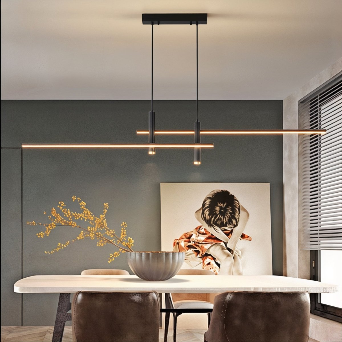 Linear LED Hanging Light for Kitchen Island, Dining Table – Sleek Aluminum Fixture, Adjustable Height, Dimmable Modern Ceiling Lighting for | Thomler