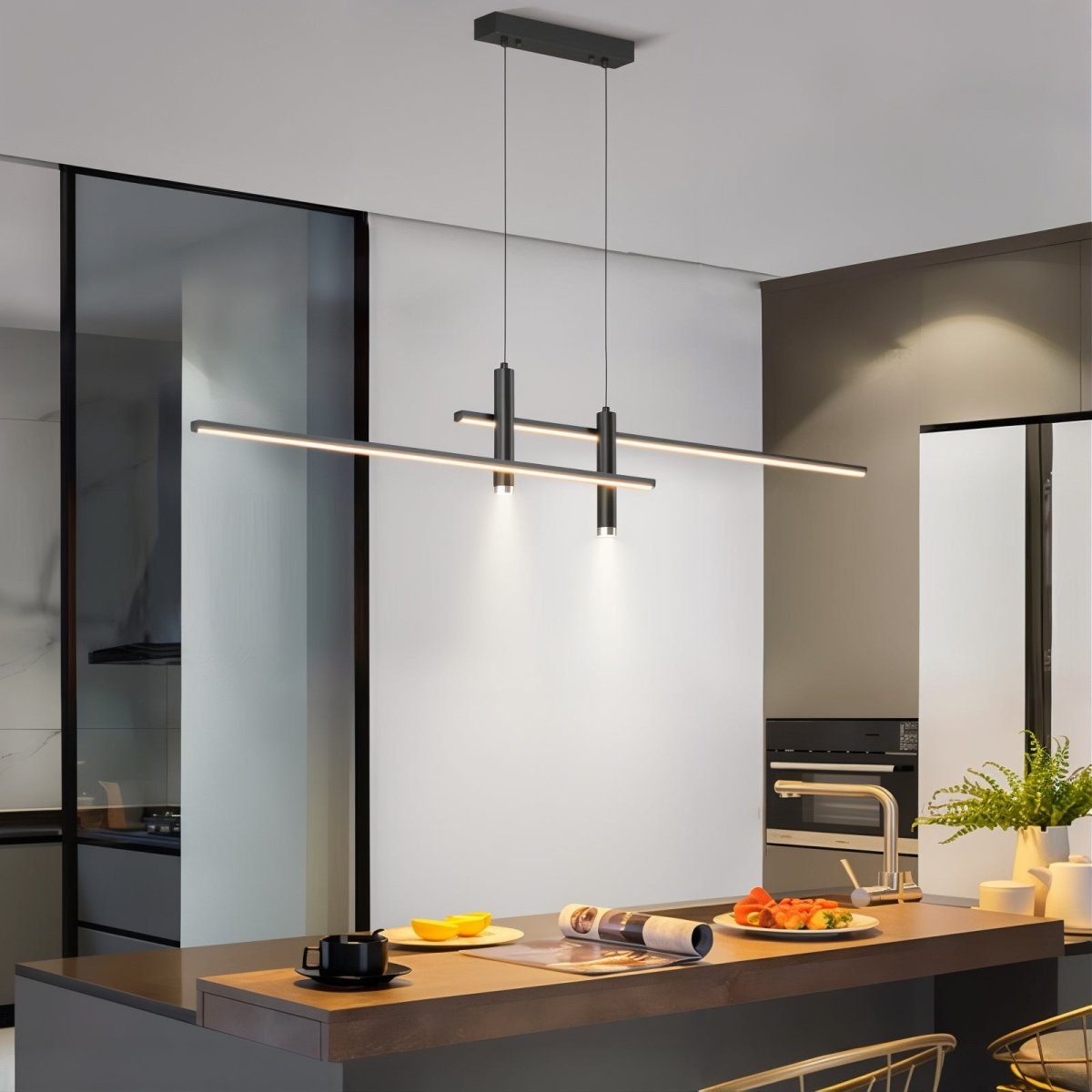 Linear LED Hanging Light for Kitchen Island, Dining Table – Sleek Aluminum Fixture, Adjustable Height, Dimmable Modern Ceiling Lighting for | Thomler